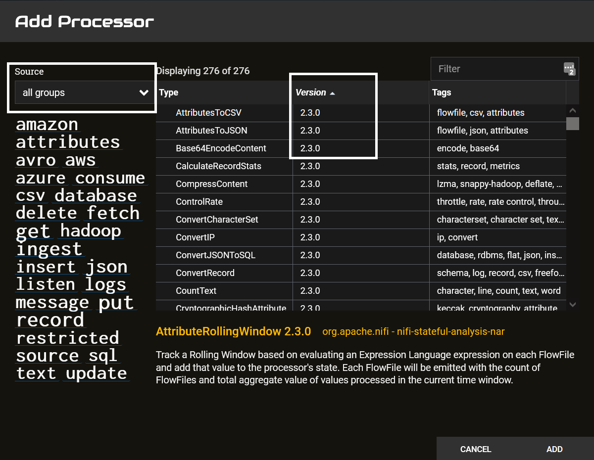 Add Processor Version Sort and Filter