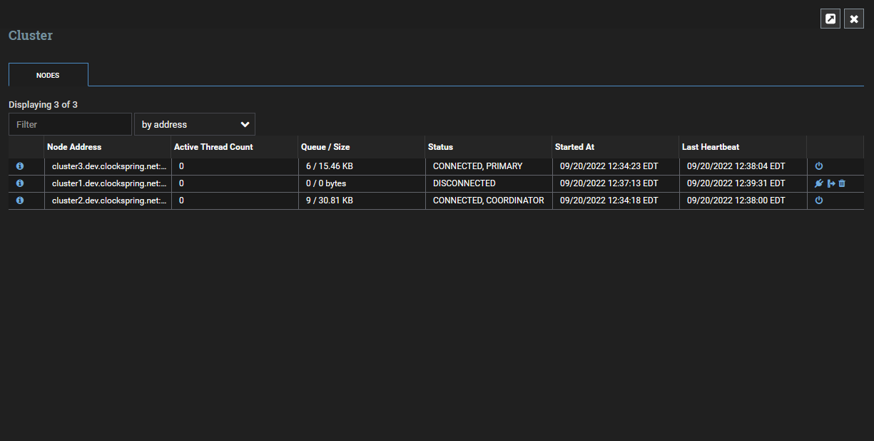 Disconnected Node in Cluster Management UI