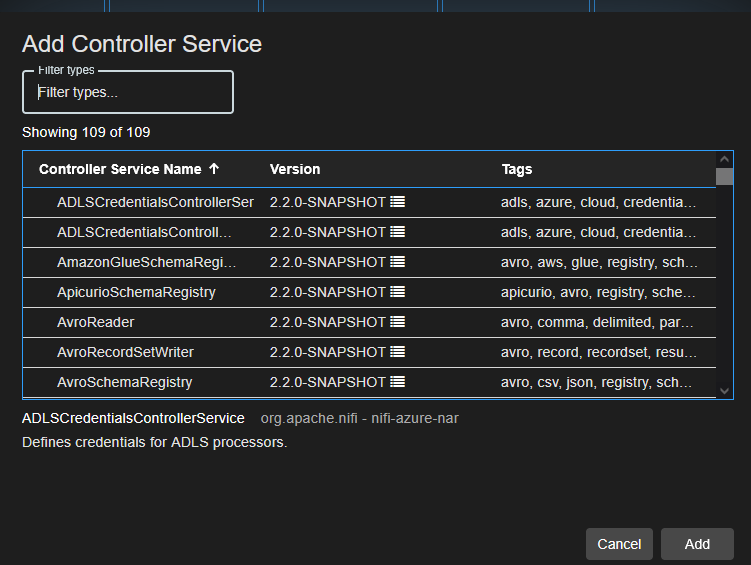 Add Controller Service Window
