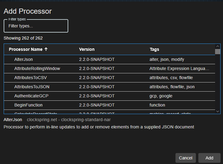Add Processor Dialog