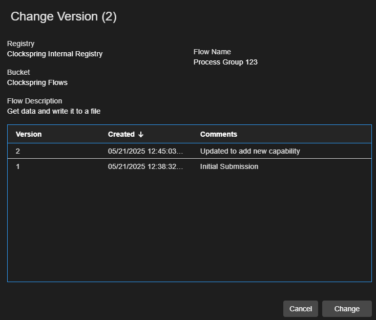 Change Version Dialog