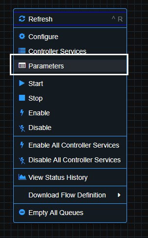 Context Menu Parameters Option