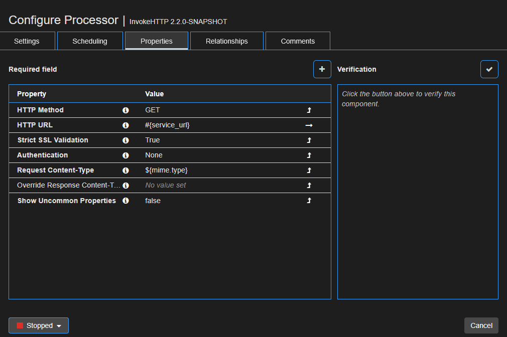 Existing Parameter Selected