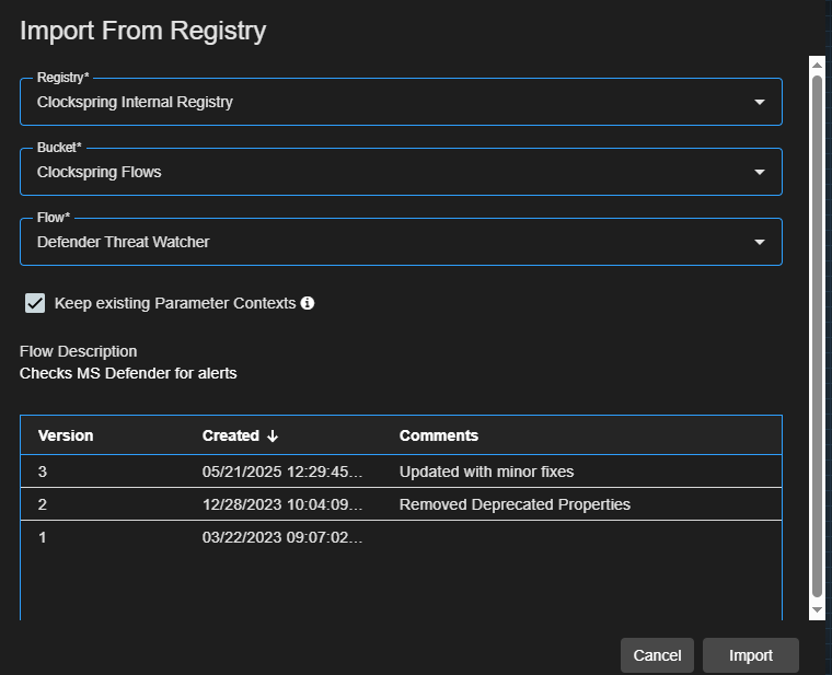 Import Version Dialog