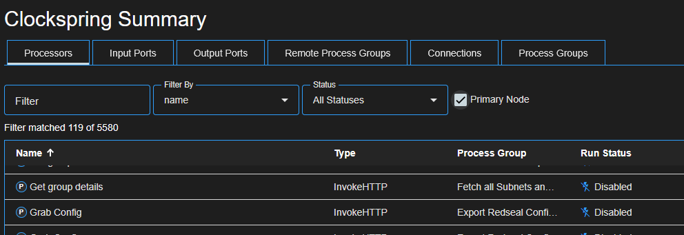 Primary Node Processors in Summary Page