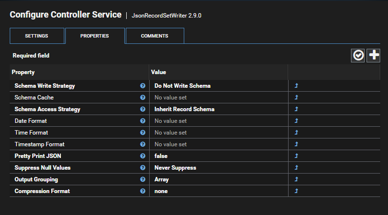Json Record Set Writer Setup